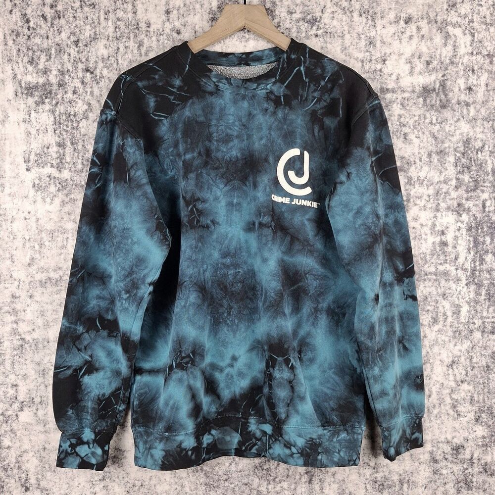 Crime Junkie Podcast Size M Tie Dye Crewneck Sweatshirt Teal Black Pullover